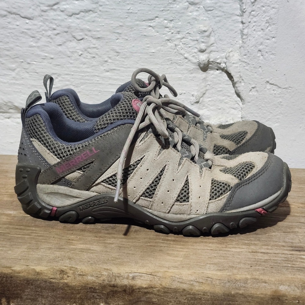 Merrell Alverstone Womens Hiking Shoes Grey Pink Suede Mesh J033016 Size 7